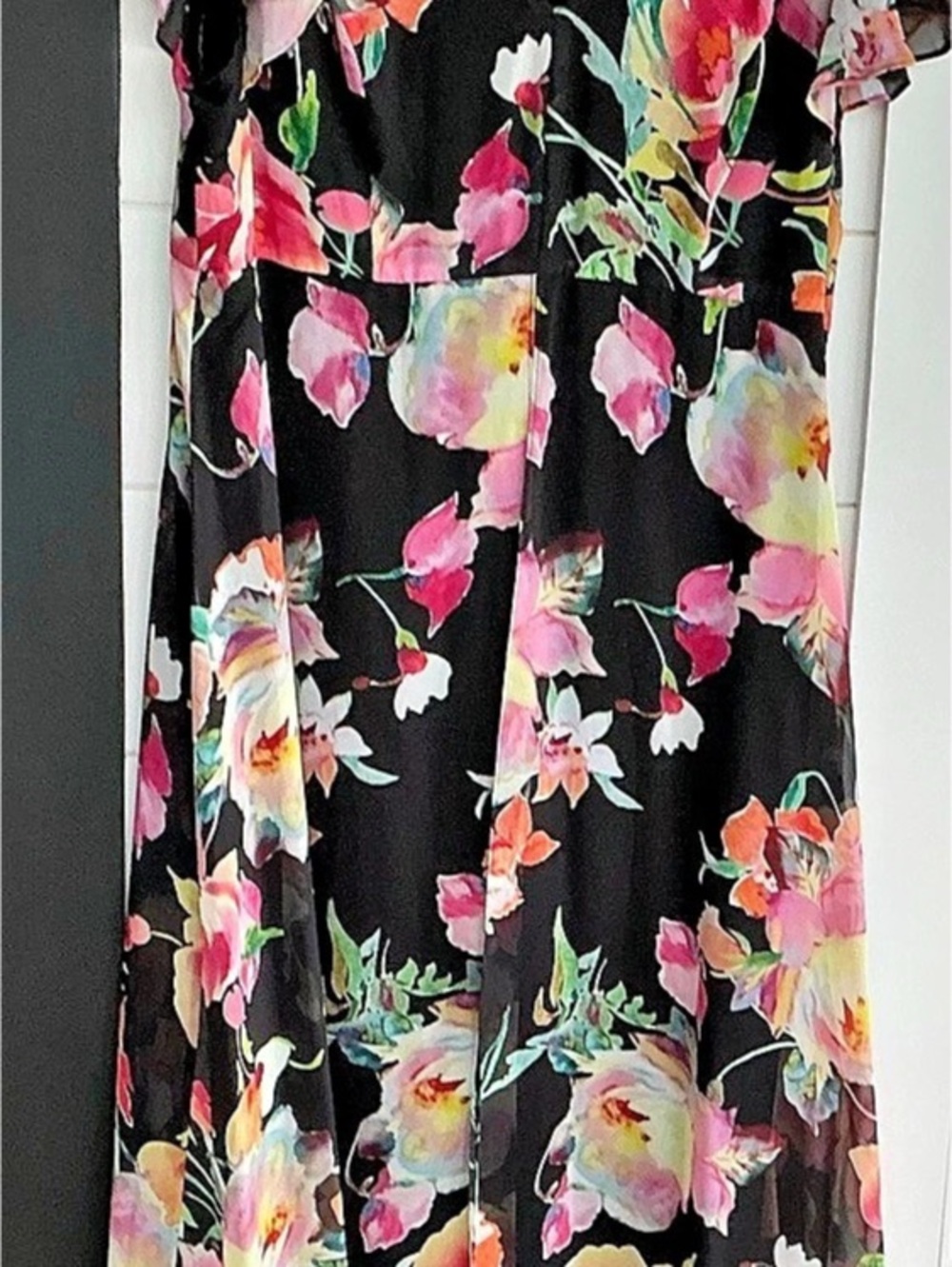 Adrianna Papell Floral Maxi Pantsuit Black & Pink Size 16
